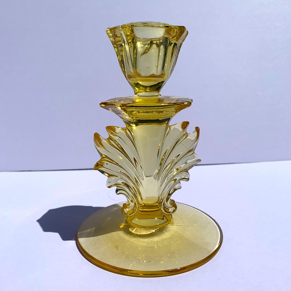 Vintage Fostoria Glass Topaz Yellow BAROQUE Taper Candle Holder single